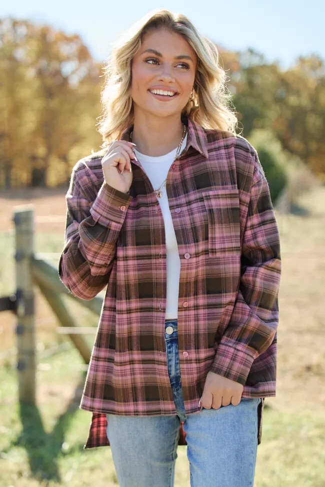 Autumn Pink And Brown Plaid Flannel Top FINAL SALE sold by Pink Lily product image thumbnail 3