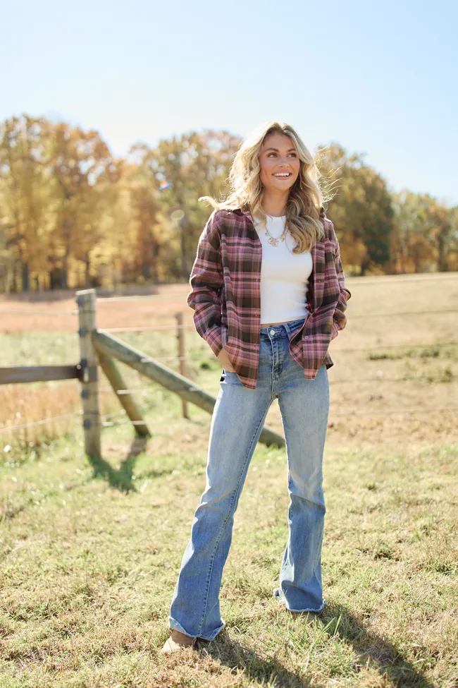 Autumn Pink And Brown Plaid Flannel Top FINAL SALE sold by Pink Lily product image thumbnail 2