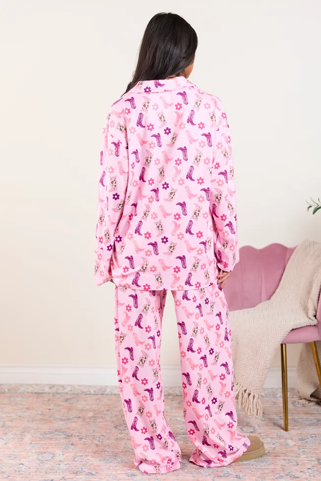 Brooke Pink Cowboy Boot Oversized Pajama Set sold by Pink Lily product image thumbnail 5