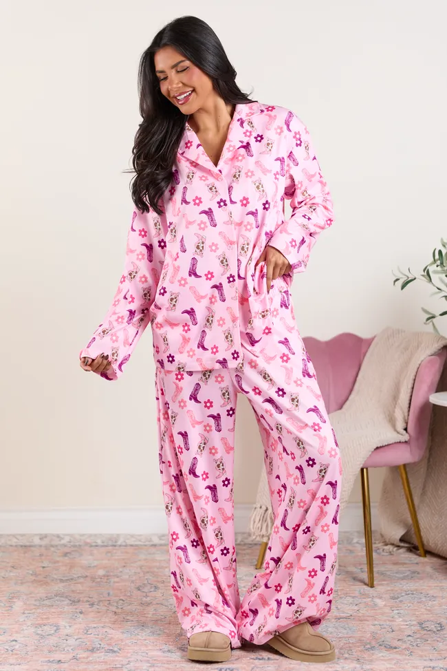 Brooke Pink Cowboy Boot Oversized Pajama Set sold by Pink Lily