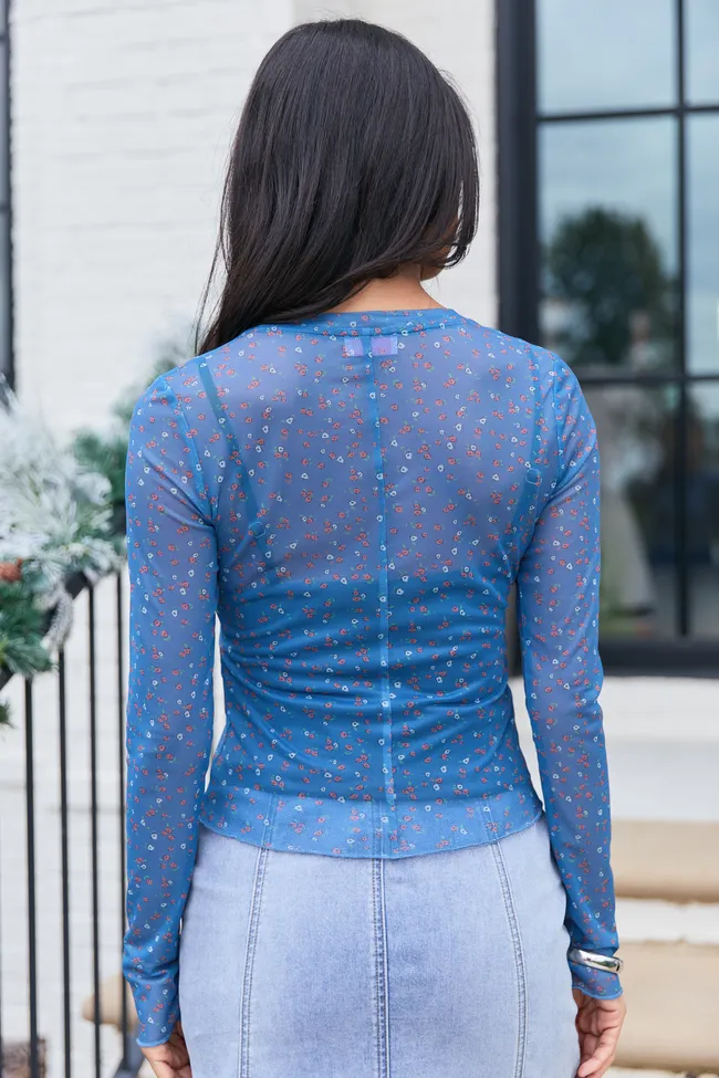 Honey Blue Floral Mesh Long Sleeve Top sold by Pink Lily product image thumbnail 4