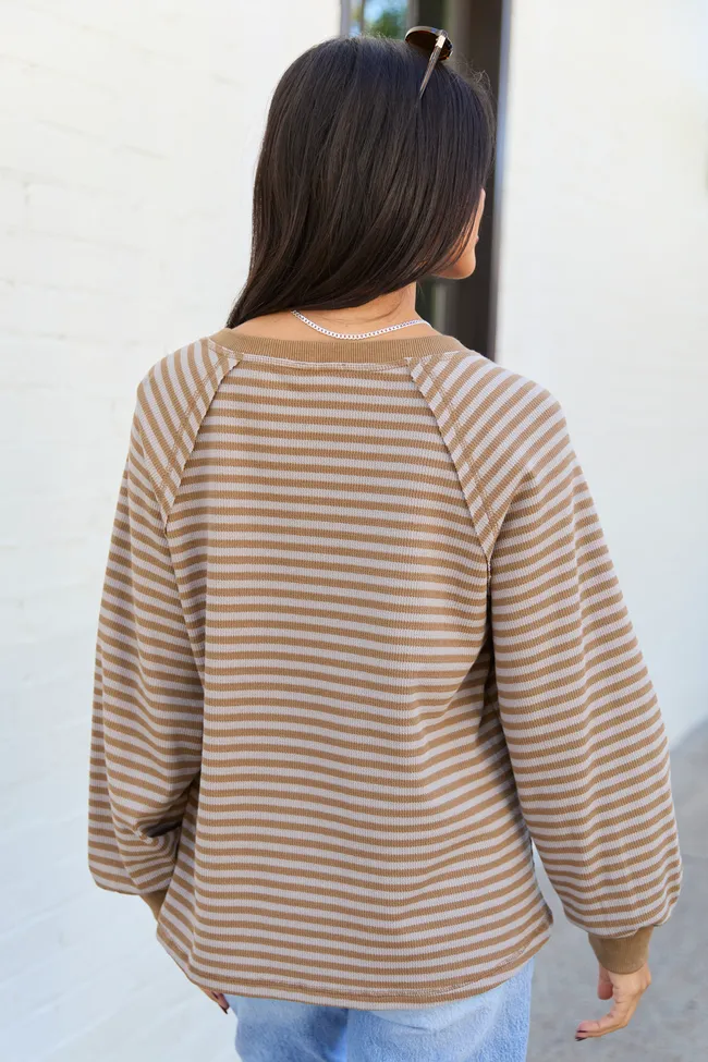 Harlee Taupe Stripe V-neck Striped Waffle Knit Top sold by Pink Lily product image thumbnail 4