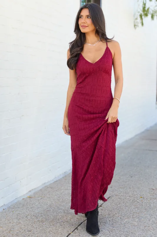 Hyacinth Burgundy Lace Godet Slip Dress sold by Pink Lily
