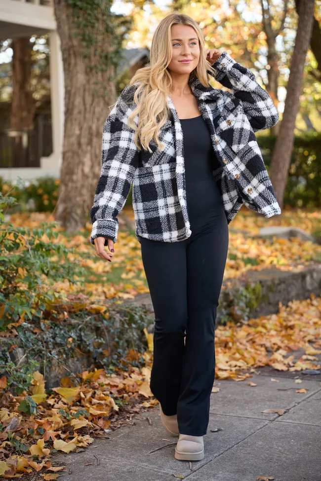 Didi Black and White Plaid Sherpa Button Up Shacket DOORBUSTER sold by Pink Lily product image thumbnail 2