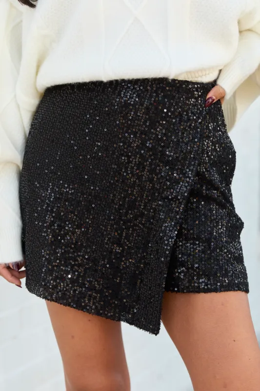 Blake Black Sequin Skort sold by Pink Lily