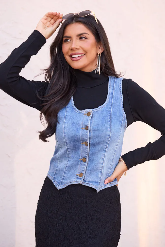 Adalee Scoop Neck Denim Vest sold by Pink Lily