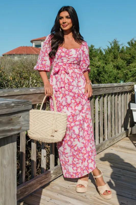Back To Fun Pink Floral Square Neck Midi Dress FINAL SALE sold by Pink Lily