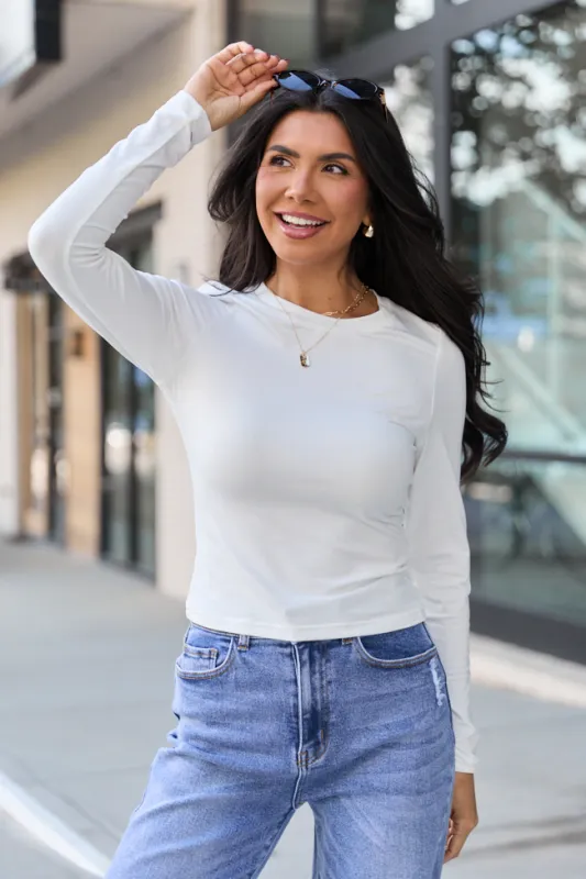 Micah Ivory Ribbed Long Sleeve Tee sold by Pink Lily