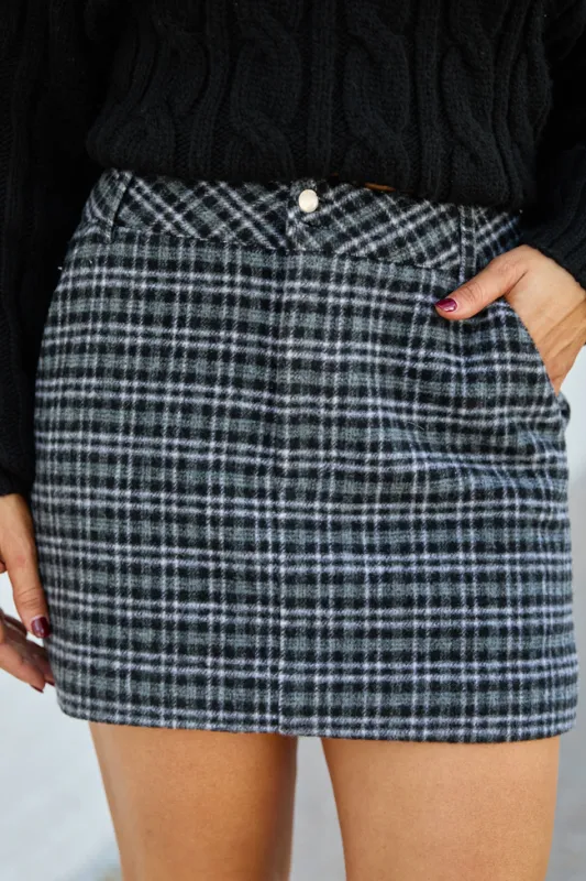 Meadow Navy Grey Plaid Mini Skirt sold by Pink Lily