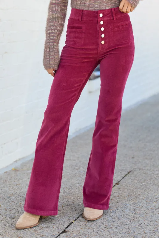 I Can't Forget Deep Red Button Fly Corduroy Pants sold by Pink Lily