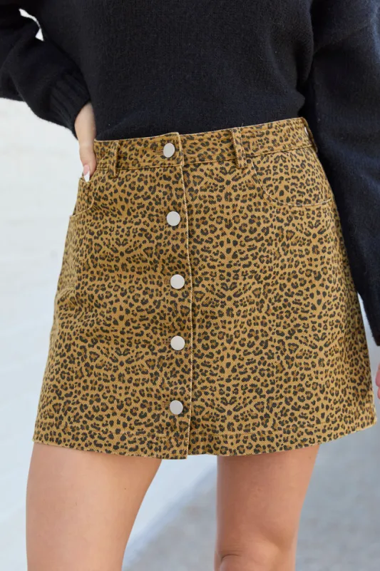 Skyler Brown Leopard Mini Skirt sold by Pink Lily