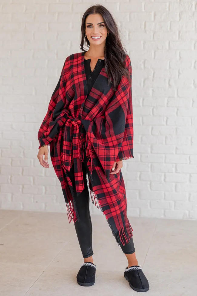 Comfort And Joy Red and Black Plaid Poncho FINAL SALE sold by Pink Lily