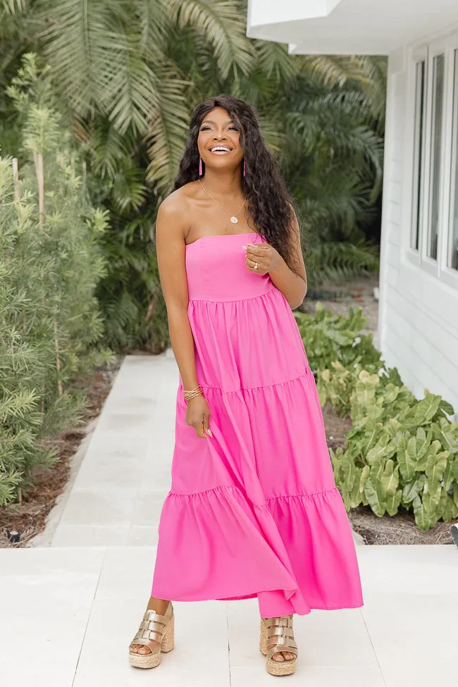 Rays Of Radiance Hot Pink Strapless Tiered Midi Dress sold by Pink Lily product image thumbnail 2