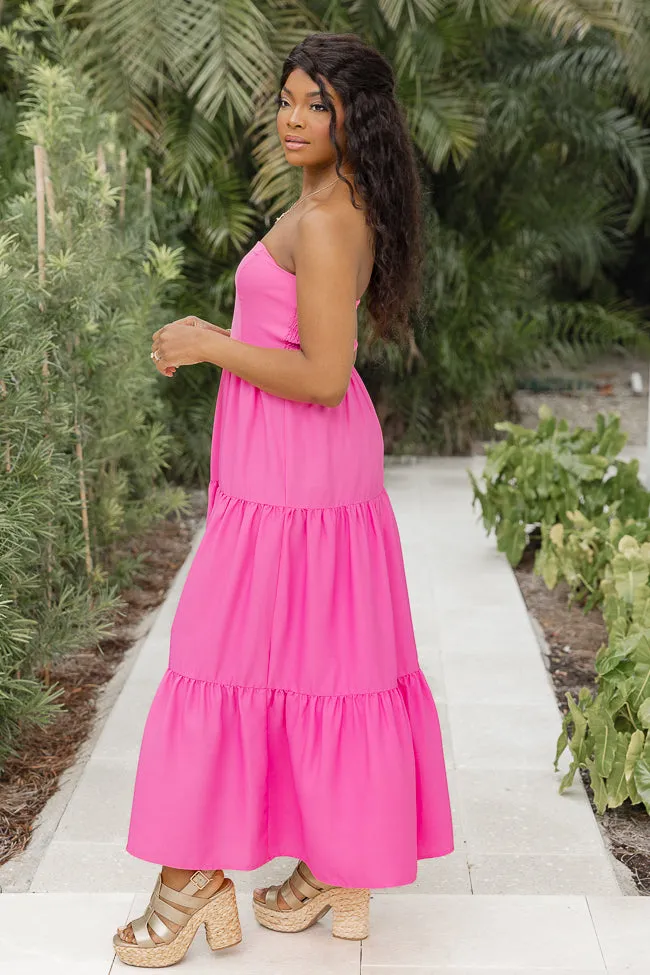 Rays Of Radiance Hot Pink Strapless Tiered Midi Dress sold by Pink Lily product image thumbnail 4