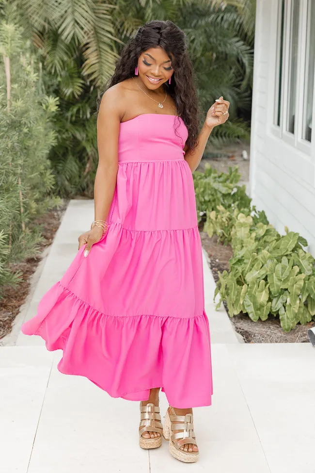 Rays Of Radiance Hot Pink Strapless Tiered Midi Dress sold by Pink Lily product image thumbnail 3