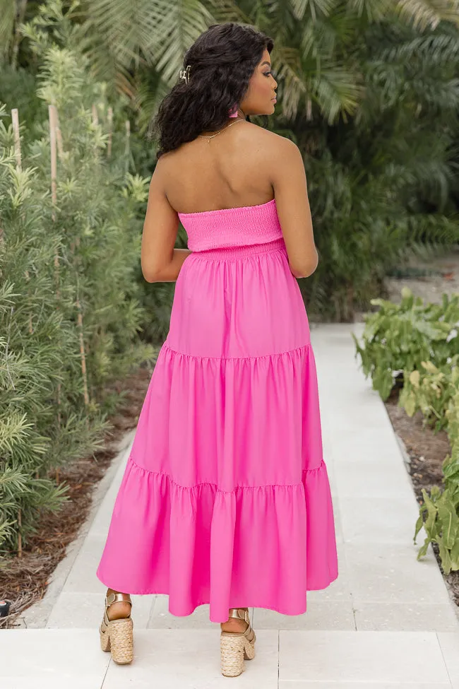 Rays Of Radiance Hot Pink Strapless Tiered Midi Dress sold by Pink Lily product image thumbnail 5