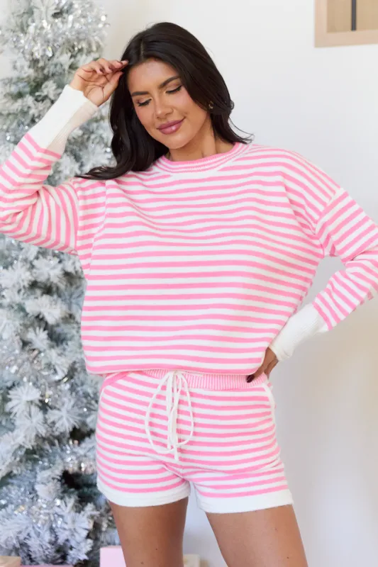 Hollyn Bright Pink Striped Lounge Sweater sold by Pink Lily