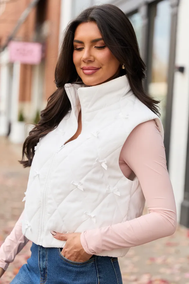 Ari Ivory Bow Puffer Vest sold by Pink Lily product image thumbnail 4