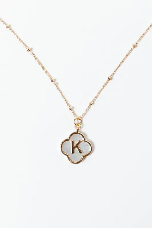 K Monogram Gold Clover Necklace sold by Pink Lily
