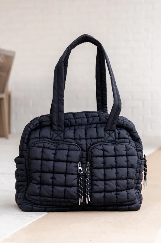 Haylie Black Quilted Weekender sold by Pink Lily
