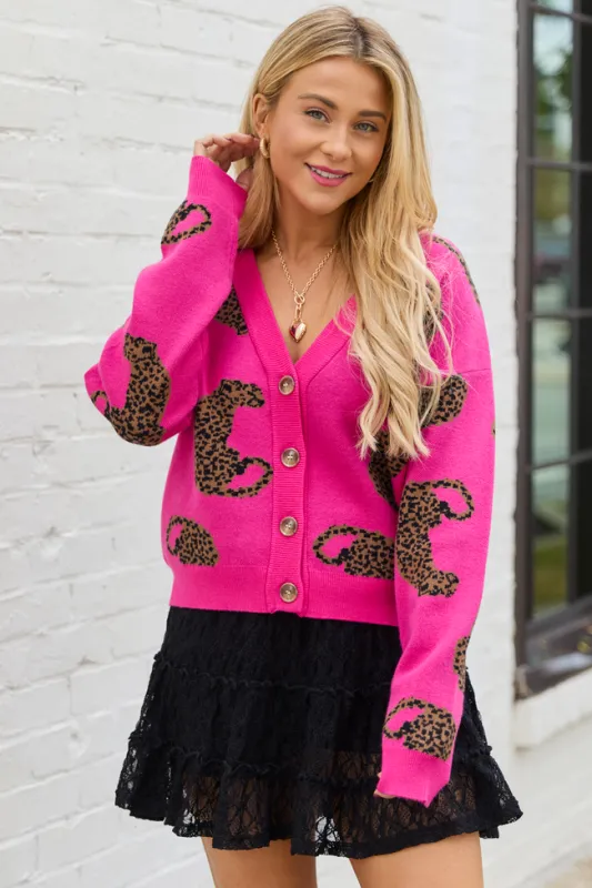 Delphine Pink Leopard Cardigan sold by Pink Lily