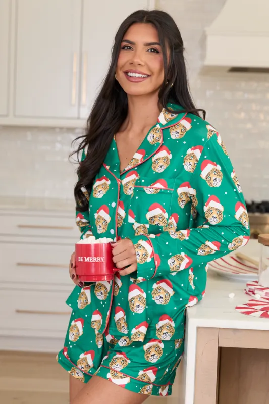 Santa Cheetah Green Pajama Set SALE sold by Pink Lily