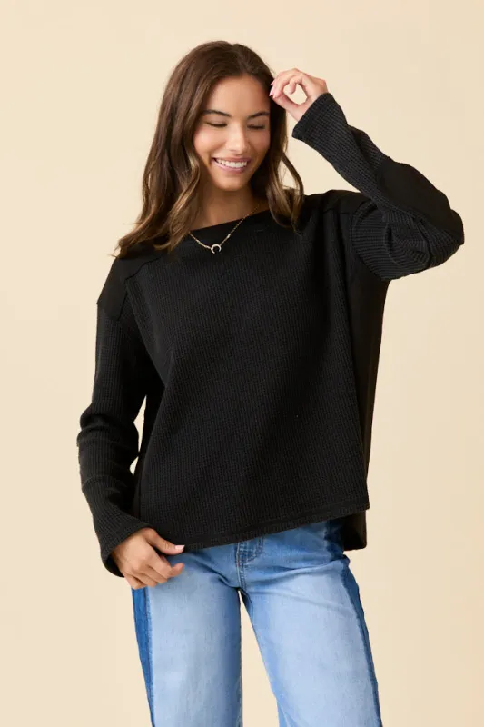 Dylan Waffle Knit Black Pullover SALE sold by Pink Lily