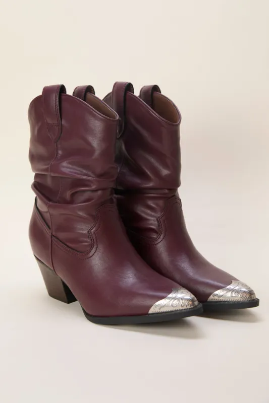 Heather Claret Slouch Boots FINAL SALE made by Oasis Society