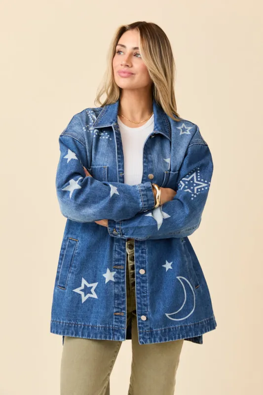 Cassie Celestial Motif Denim Jacket FINAL SALE sold by Pink Lily