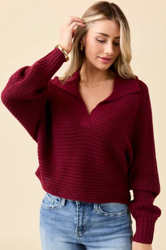 Grace Claret Notch Neck Pullover Sweater FINAL SALE sold by Pink Lily