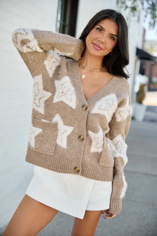 More Than Wishes Brown Star Cardigan SALE sold by Pink Lily