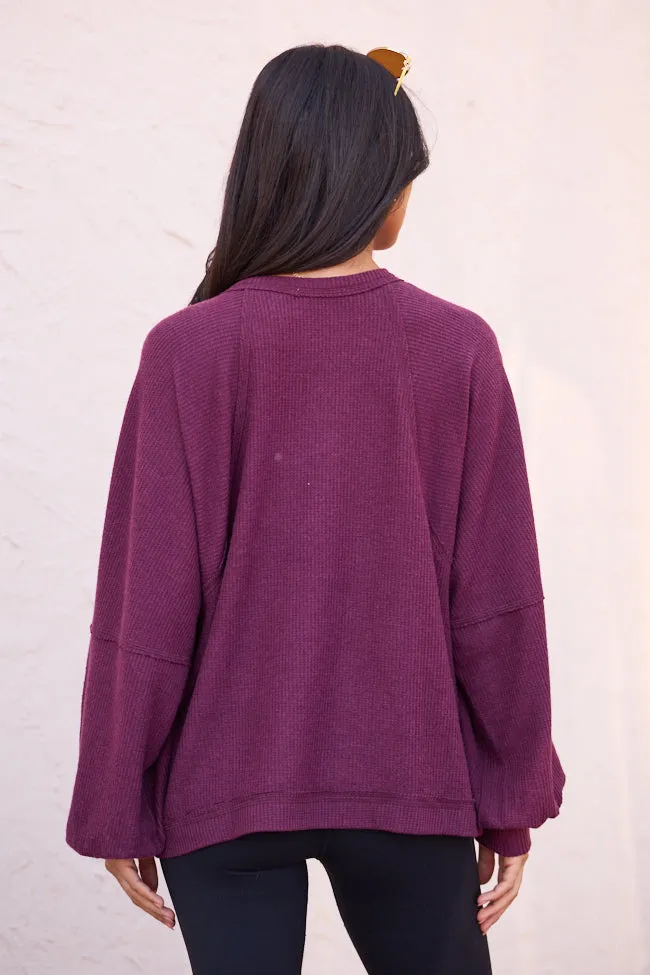 Caroline Burgundy Brushed Waffle Crewneck Pullover sold by Pink Lily product image thumbnail 5