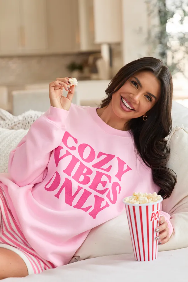 Cozy Vibes Only Light Pink Graphic Sweatshirt sold by Pink Lily