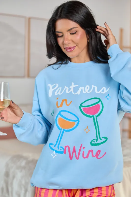 Partners in Wine Light Blue Graphic Sweatshirt SALE sold by Pink Lily
