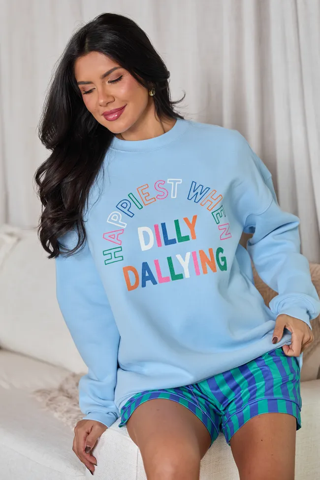 Happiest When Dilly Dallying Multi Light Blue Graphic Sweatshirt sold by Pink Lily product image thumbnail 4