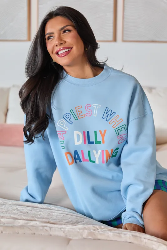 Happiest When Dilly Dallying Multi Light Blue Graphic Sweatshirt sold by Pink Lily