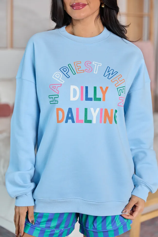 Happiest When Dilly Dallying Multi Light Blue Graphic Sweatshirt sold by Pink Lily product image thumbnail 2