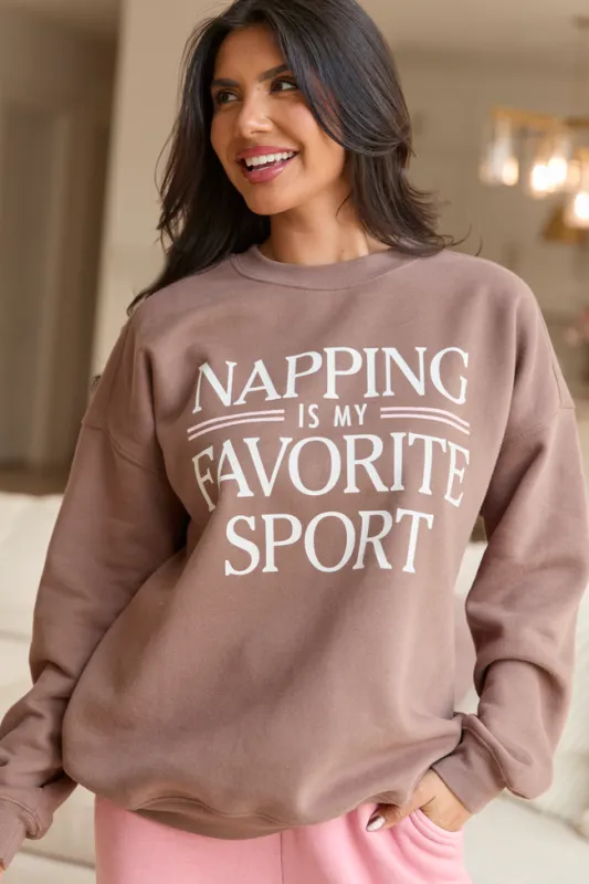 Napping Mocha Graphic Sweatshirt SALE sold by Pink Lily