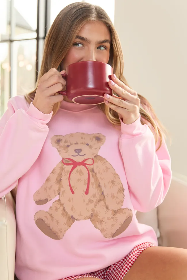 Vintage Teddy Bear Red Bow Light Pink Graphic Sweatshirt sold by Pink Lily product image thumbnail 3