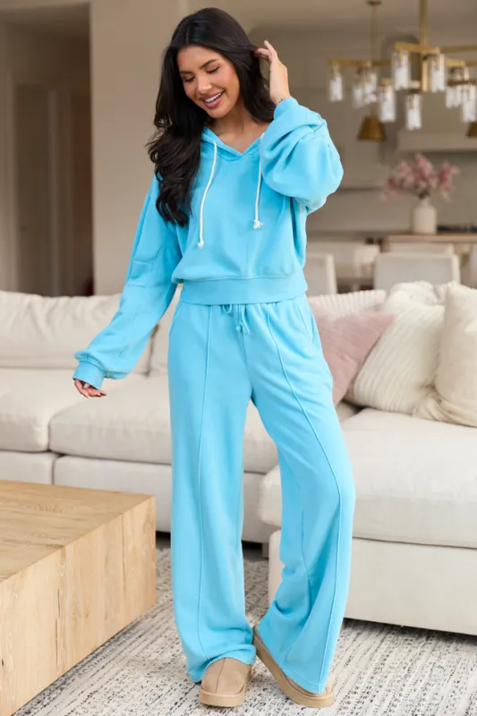 Cori Blue Pintuck Sweatpants sold by Pink Lily