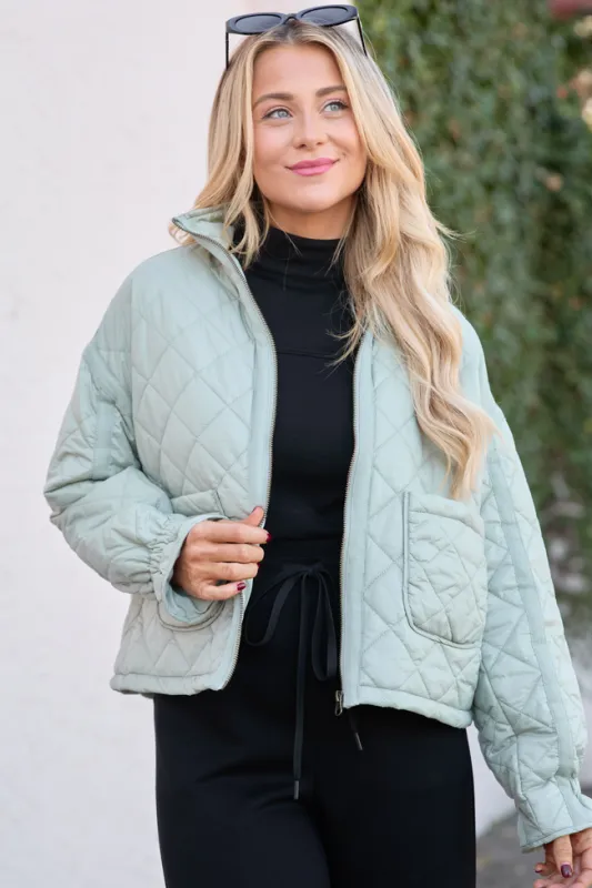 Adriane Sage Quilted Jacket sold by Pink Lily