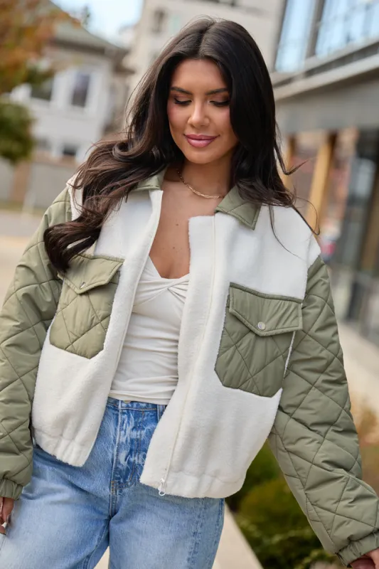 Maeve Sage Zip Front Sherpa Jacket SALE sold by Pink Lily