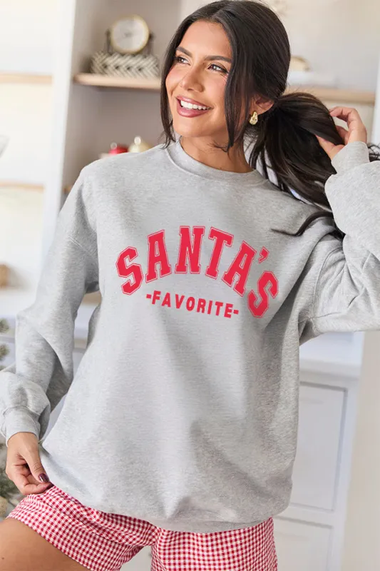 Santa's Favorite Light Grey Graphic Sweatshirt sold by Pink Lily