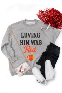 Loving Him Was Red Grey Oversized Graphic Sweatshirt sold by Pink Lily