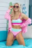 Feeling Coastal Mint And Pink Color Block Bikini Top sold by Pink Lily