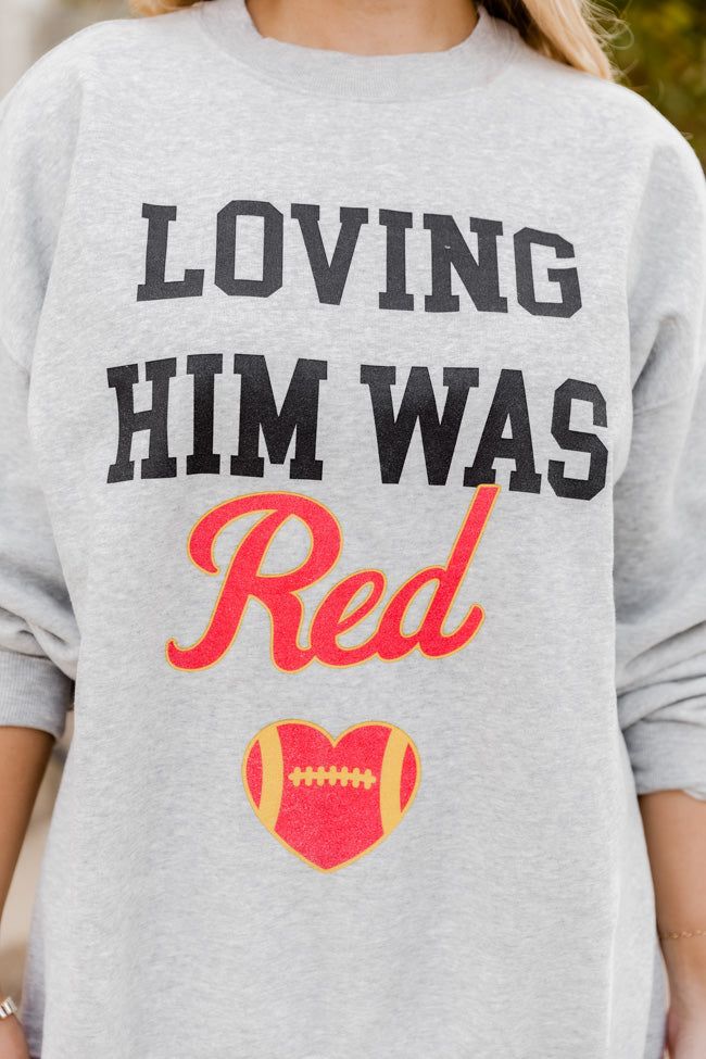 Loving Him Was Red Grey Oversized Graphic Sweatshirt sold by Pink Lily product image thumbnail 6