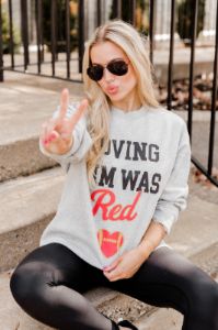 Loving Him Was Red Grey Oversized Graphic Sweatshirt sold by Pink Lily