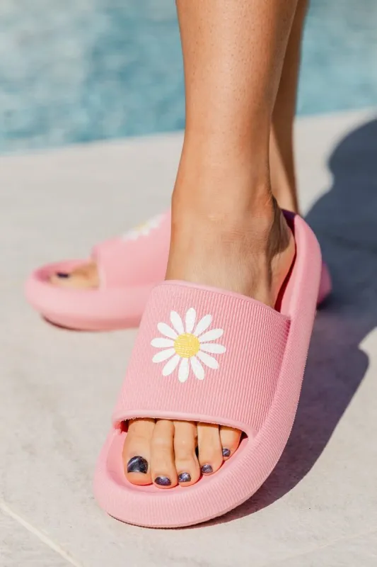 Audrey Pink Daisy Cloud Slides sold by Pink Lily