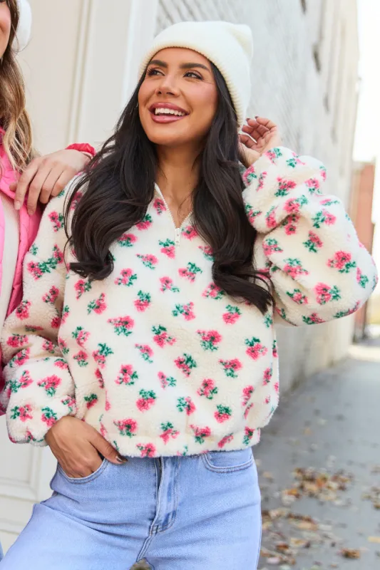Noah Pink Floral Sherpa Pullover sold by Pink Lily