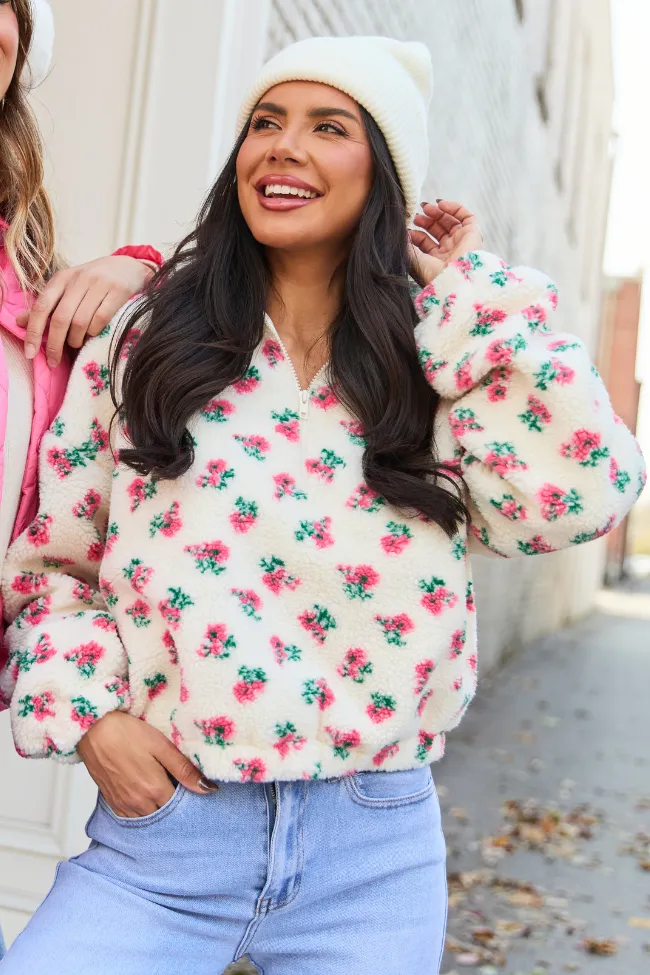 Noah Pink Floral Sherpa Pullover sold by Pink Lily